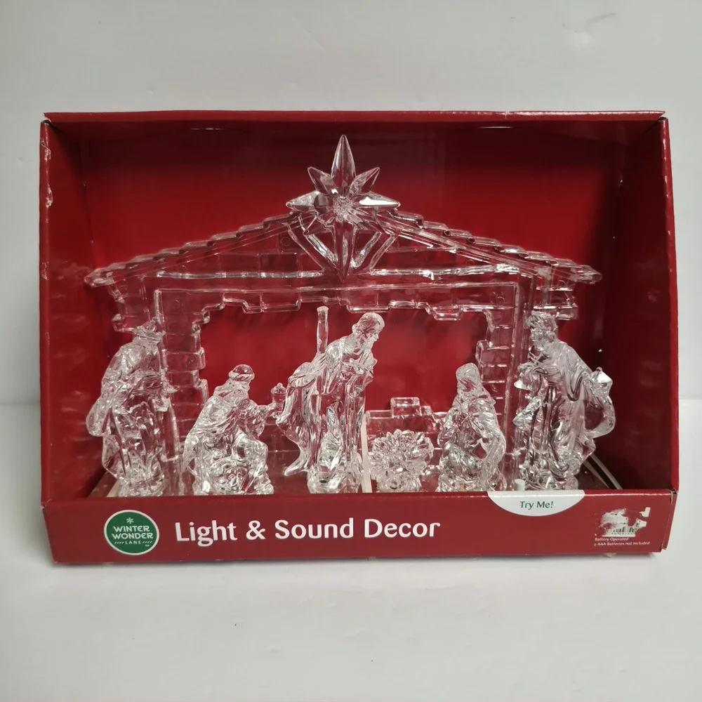 Winter Wonder Lane Light Up Clear Acrylic Nativity Scene Christmas Decor Musical